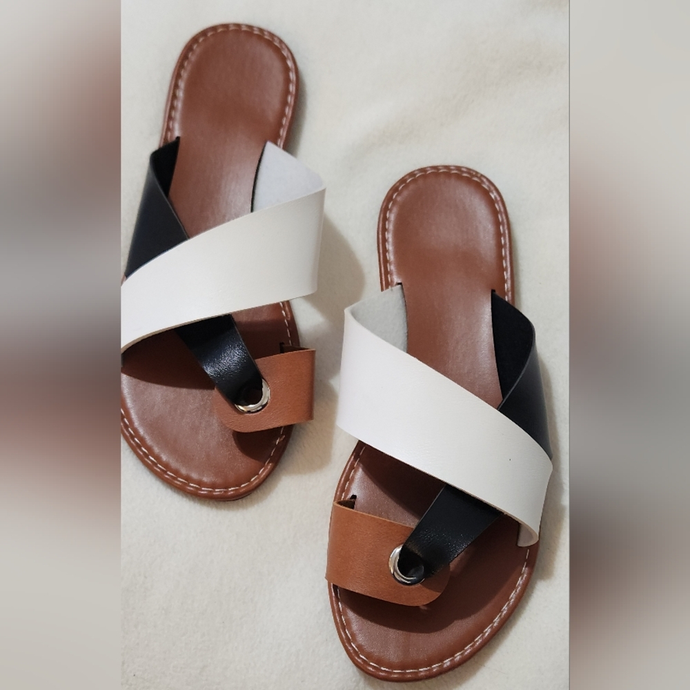 Gorglitter Thong Sandals Dressy Strappy Spring Summer Flat Slide ons Size 7.5 US